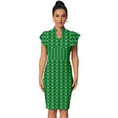 Green Christmas Tree Pattern Background Vintage Frill Sleeve V-neck Bodycon Dress by Paksenen