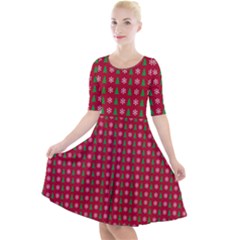 Snowflake Christmas Tree Pattern Quarter Sleeve A-line Dress With Pockets by Paksenen