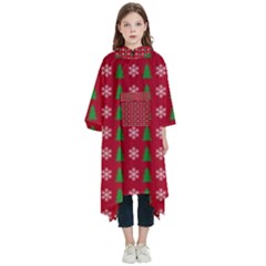 Snowflake Christmas Tree Pattern Kids  Hooded Rain Ponchos