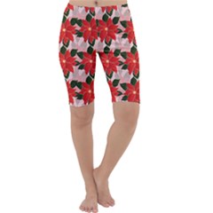 Poinsettia Pattern Seamless Pattern Christmas Xmas Cropped Leggings 