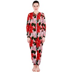 Poinsettia Pattern Seamless Pattern Christmas Xmas Onepiece Jumpsuit (ladies)