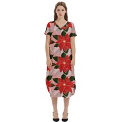 Poinsettia Pattern Seamless Pattern Christmas Xmas T-shirt Midi Dress With Pockets