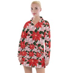 Poinsettia Pattern Seamless Pattern Christmas Xmas Women s Long Sleeve Casual Dress