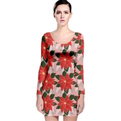 Poinsettia Pattern Seamless Pattern Christmas Xmas Long Sleeve Velvet Bodycon Dress