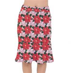 Poinsettia Pattern Seamless Pattern Christmas Xmas Short Mermaid Skirt