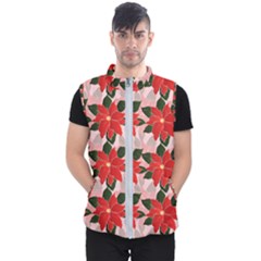 Poinsettia Pattern Seamless Pattern Christmas Xmas Men s Puffer Vest