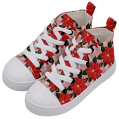 Poinsettia Pattern Seamless Pattern Christmas Xmas Kids  Mid-top Canvas Sneakers by Paksenen