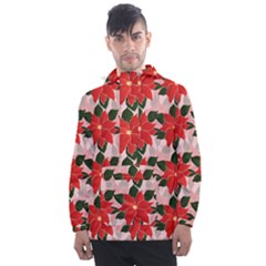 Poinsettia Pattern Seamless Pattern Christmas Xmas Men s Front Pocket Pullover Windbreaker