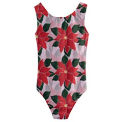 Poinsettia Pattern Seamless Pattern Christmas Xmas Kids  Cut-out Back One Piece Swimsuit