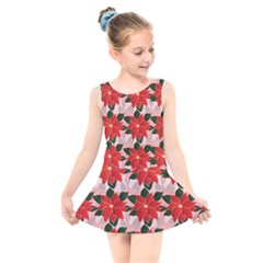 Poinsettia Pattern Seamless Pattern Christmas Xmas Kids  Skater Dress Swimsuit