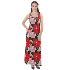 Poinsettia Pattern Seamless Pattern Christmas Xmas Sleeveless Velour Maxi Dress