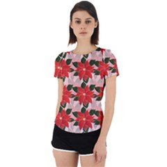 Poinsettia Pattern Seamless Pattern Christmas Xmas Back Cut Out Sport T-shirt