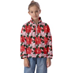 Poinsettia Pattern Seamless Pattern Christmas Xmas Kids  Half Zip Hoodie by Paksenen