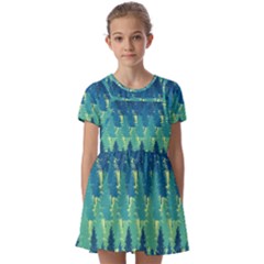 Christmas Trees Pattern Digital Paper Seamless Kids  Short Sleeve Pinafore Style Dress by Paksenen