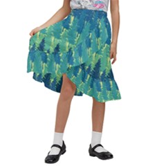 Christmas Trees Pattern Digital Paper Seamless Kids  Ruffle Flared Wrap Midi Skirt by Paksenen