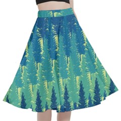 Christmas Trees Pattern Digital Paper Seamless A-line Full Circle Midi Skirt With Pocket