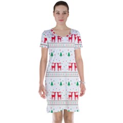 Red Green And Blue Christmas Themed Illustration Short Sleeve Nightdress