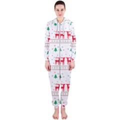 Red Green And Blue Christmas Themed Illustration Hooded Jumpsuit (ladies) by Paksenen