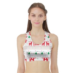 Red Green And Blue Christmas Themed Illustration Sports Bra With Border