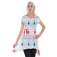 Red Green And Blue Christmas Themed Illustration Short Sleeve Side Drop Tunic by Paksenen