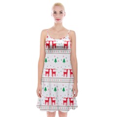 Red Green And Blue Christmas Themed Illustration Spaghetti Strap Velvet Dress