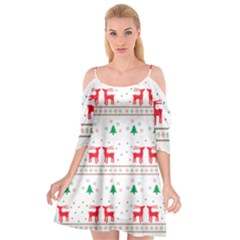 Red Green And Blue Christmas Themed Illustration Cutout Spaghetti Strap Chiffon Dress