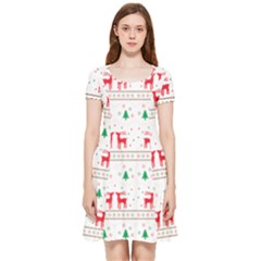 Red Green And Blue Christmas Themed Illustration Inside Out Cap Sleeve Dress