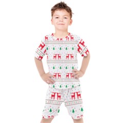 Red Green And Blue Christmas Themed Illustration Kids  T-shirt And Shorts Set