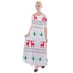 Red Green And Blue Christmas Themed Illustration Half Sleeves Maxi Dress