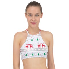 Red Green And Blue Christmas Themed Illustration Halter Bikini Top