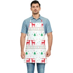 Red Green And Blue Christmas Themed Illustration Kitchen Apron