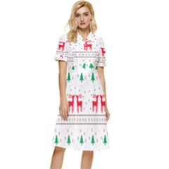 Red Green And Blue Christmas Themed Illustration Button Top Knee Length Dress