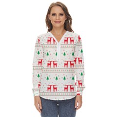 Red Green And Blue Christmas Themed Illustration Zip Up Long Sleeve Blouse