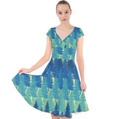 Christmas Trees Pattern Digital Paper Seamless Cap Sleeve Front Wrap Midi Dress