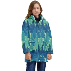 Christmas Trees Pattern Digital Paper Seamless Kids  Hooded Longline Puffer Jacket by Paksenen