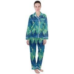 Christmas Trees Pattern Digital Paper Seamless Women s Long Sleeve Satin Pajamas Set	