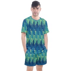 Christmas Trees Pattern Digital Paper Seamless Men s Mesh T-Shirt and Shorts Set