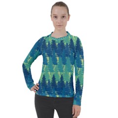 Christmas Trees Pattern Digital Paper Seamless Women s Pique Long Sleeve T-Shirt