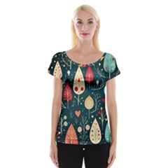 Christmas Tree Pattern Cap Sleeve Top