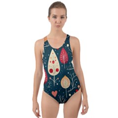 Christmas Tree Pattern Cut-out Back One Piece Swimsuit