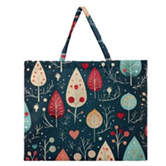 Christmas Tree Pattern Zipper Large Tote Bag by Paksenen