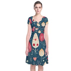 Christmas Tree Pattern Short Sleeve Front Wrap Dress