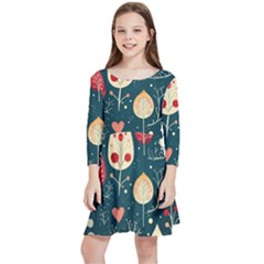 Christmas Tree Pattern Kids  Quarter Sleeve Skater Dress