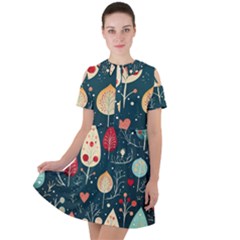 Christmas Tree Pattern Short Sleeve Shoulder Cut Out Dress 