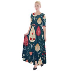 Christmas Tree Pattern Half Sleeves Maxi Dress