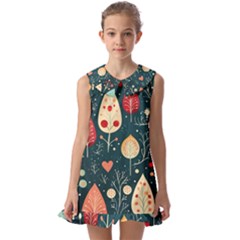 Christmas Tree Pattern Kids  Pilgrim Collar Ruffle Hem Dress