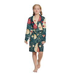 Christmas Tree Pattern Kids  Long Sleeve Velvet Lounge Robe