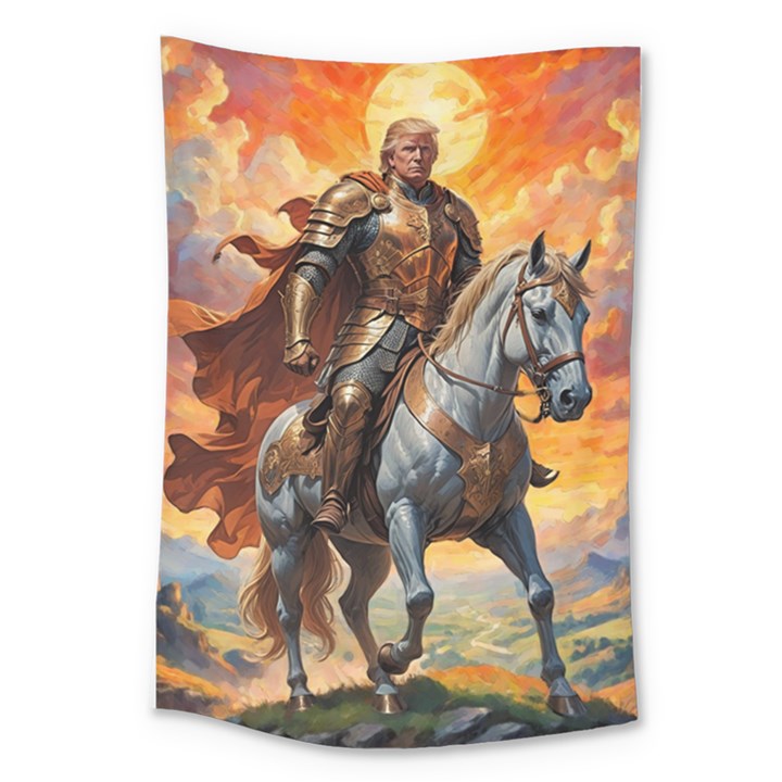 Heroic Trump Warrior in Golden Armor Large Tapestry