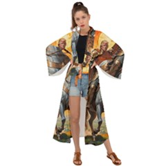 Heroic Trump Warrior In Golden Armor Maxi Kimono by AwesomeSauce