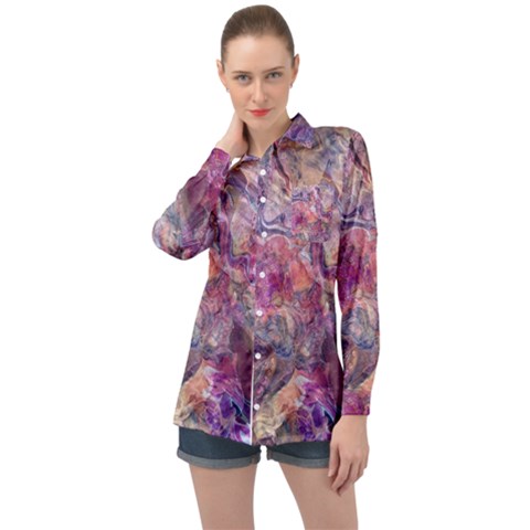 Pour With Cat Long Sleeve Satin Shirt by kaleidomarblingart